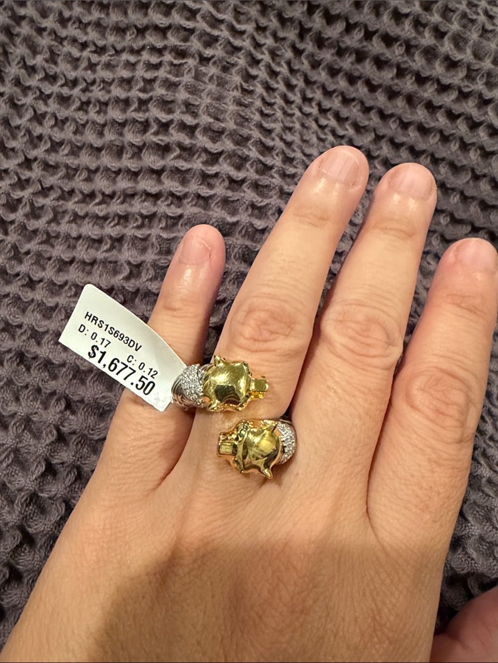 Effy 925 gold plated Wrap Ring with Panthers featuring diamonds snd tsavorite